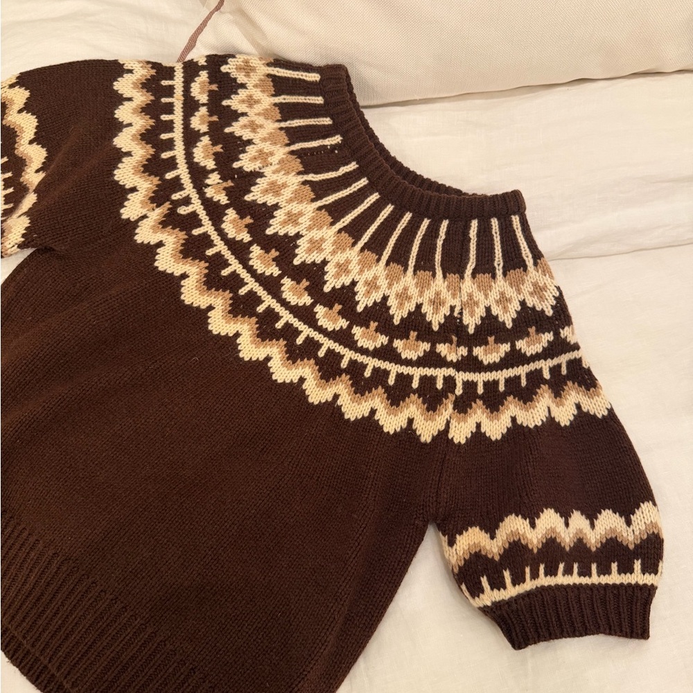 Brown and Cream Fair Isle Women's Sweater - Picture 4 of 5